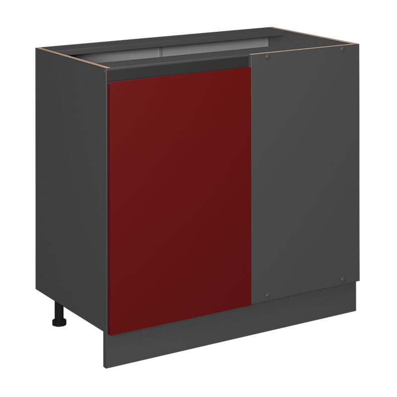 Eckunterschrank R-Line, Rot, 86 cm J-Shape, ohne Arbeitsplatte, Vicco