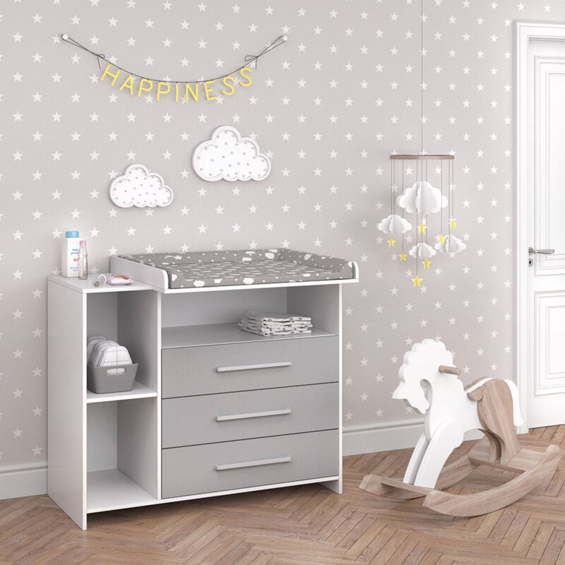 Wickelkommode Oskar, Weiß/Grau, 113 x 100 cm Vicco