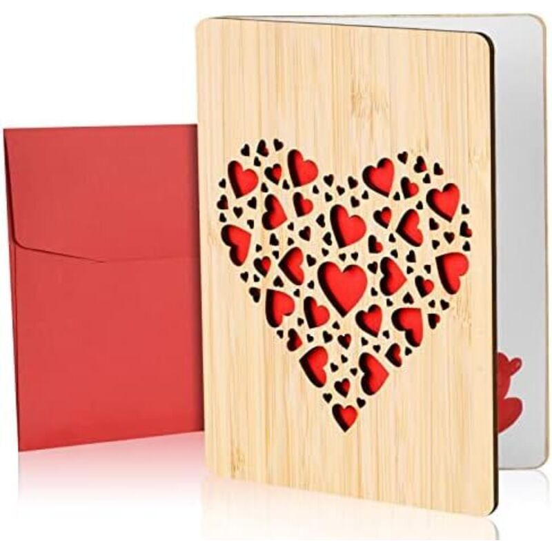 Vicloon Karte aus Holz Liebe, Handgefertigte beschreibbare Bambuskarte mit Herz, Karten-Set mit Umschlag, Karte aus Holz Liebe, Erntedankfest