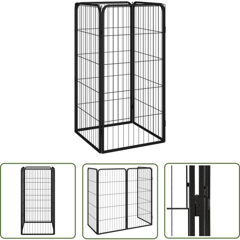 The Living Store 4-tlg. Hundelaufstall Schwarz 50x100cm Stahl Pulverbeschichtung - Hundezaun - Hundeauslauf - Hundegarten - Welpenauslauf