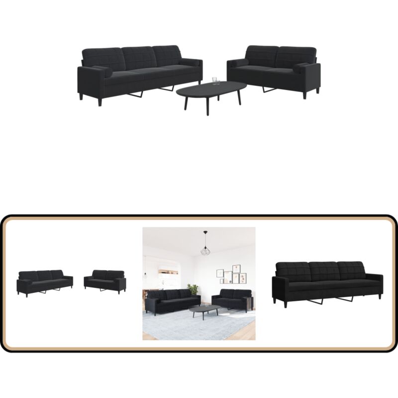 Vidaxl - 2-tlg. Sofagarnitur mit Kissen und Nackenrollen Schwarz Samt