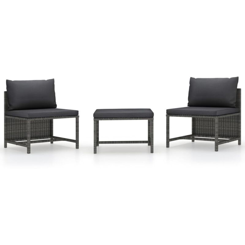 Vidaxl - 3-tlg. Garten-Sofagarnitur mit Kissen Grau Poly Rattan