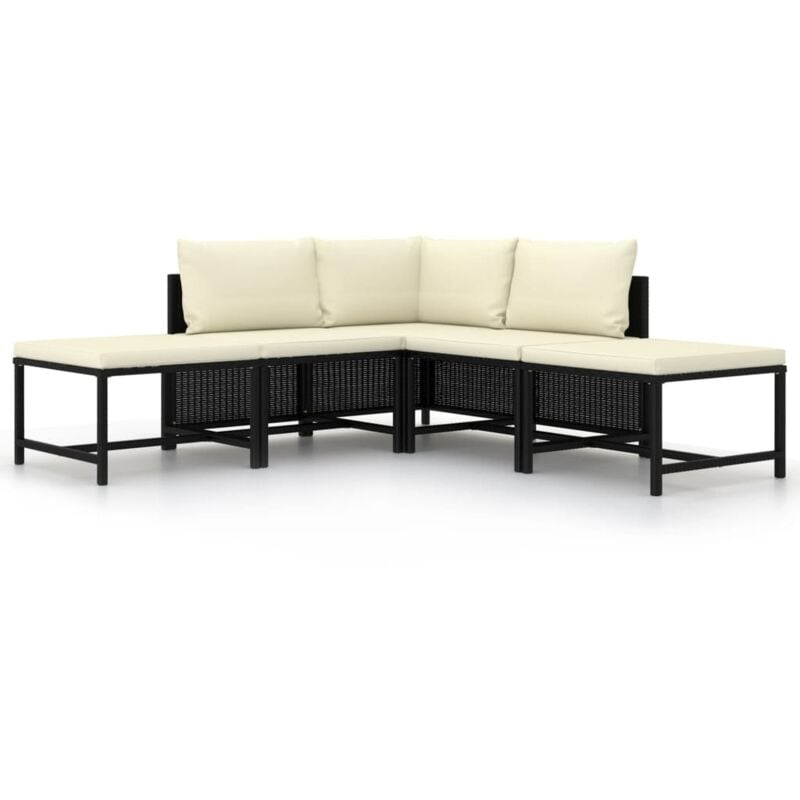5-tlg. Garten-Sofagarnitur mit Auflagen Schwarz Poly Rattan - Vidaxl