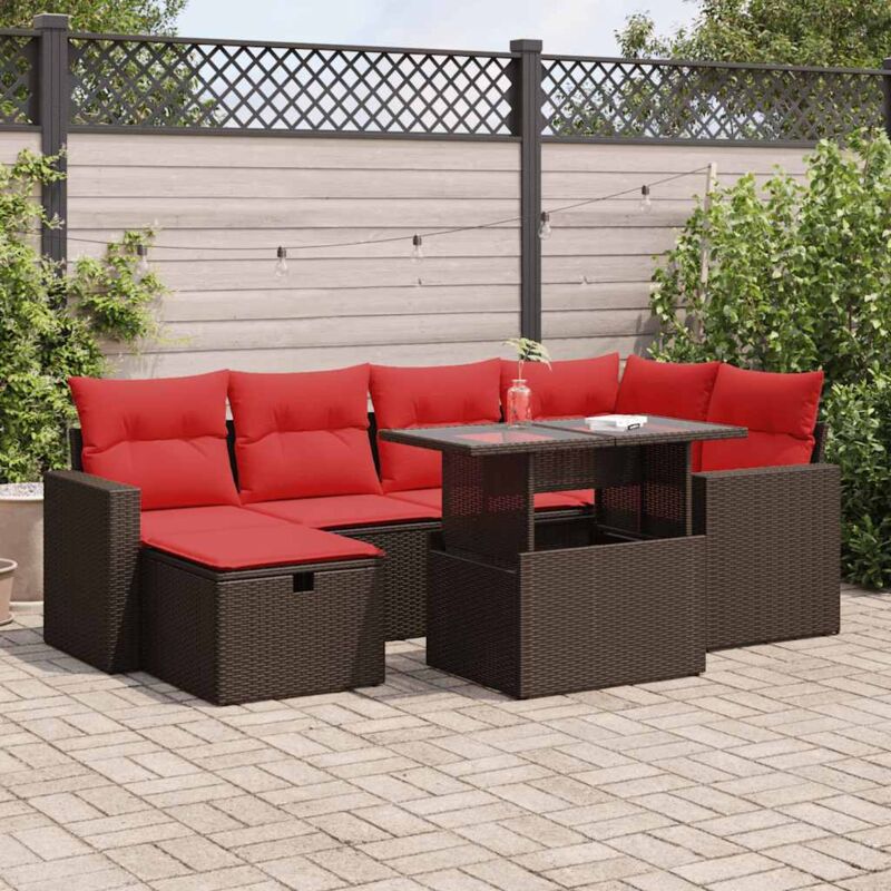 7-tlg. Garten-Sofagarnitur mit Kissen Braun Poly Rattan Vidaxl