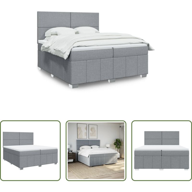 vidaXL Taschenfedern - Boxspringbett mit Matratze Hellgrau 200x200 cm Stoff