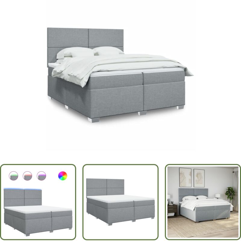 vidaXL LED-Beleuchtung - Boxspringbett mit Matratze Hellgrau 200x200 cm Stoff