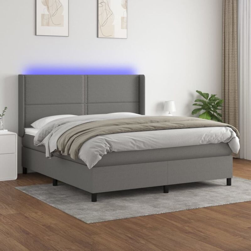 Vidaxl - Boxspringbett mit Matratze & led Dunkelgrau 180x200 cm Stoff