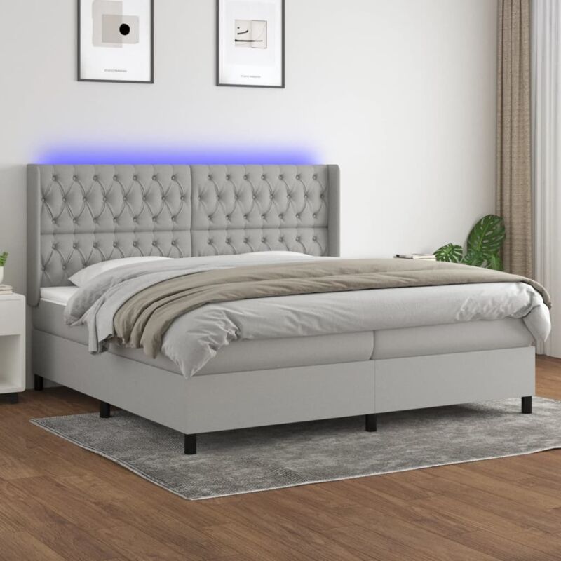 Vidaxl - Boxspringbett mit Matratze & led Hellgrau 200x200 cm Stoff