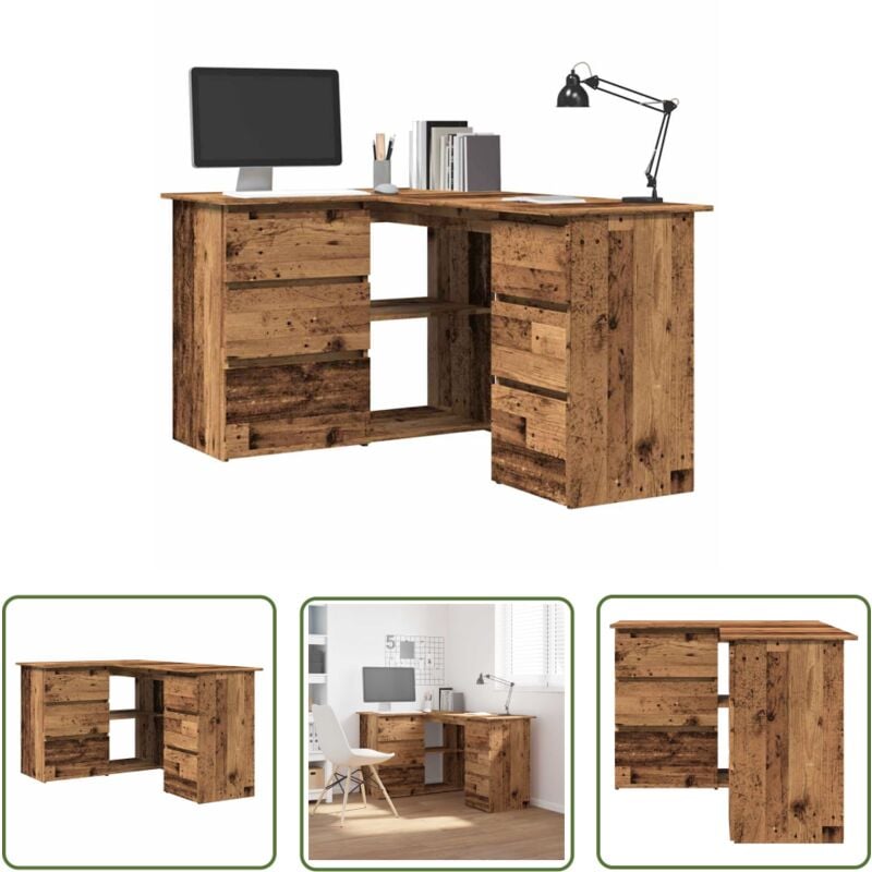 vidaXL Eckschreibtisch Altholz-Optik 145x100x76 cm Holzwerkstoff
