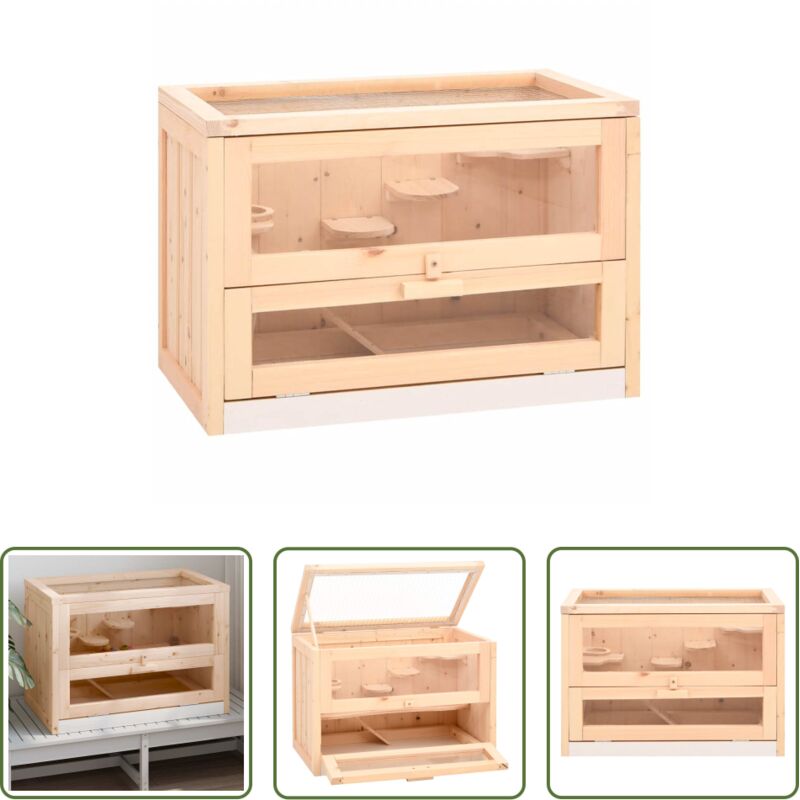 Holzkäfig - Hamsterkäfig 60x35,5x42 cm Massivholz Tanne