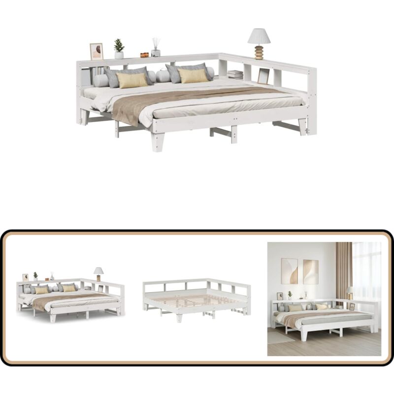 Massivholzbett mit Regal ohne Matratze Weiß 200x200 cm Kiefer - Vidaxl