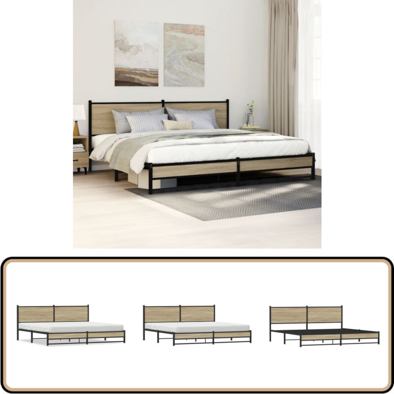 Metallbett ohne Matratze Sonoma-Eiche 200x200 cm - Vidaxl