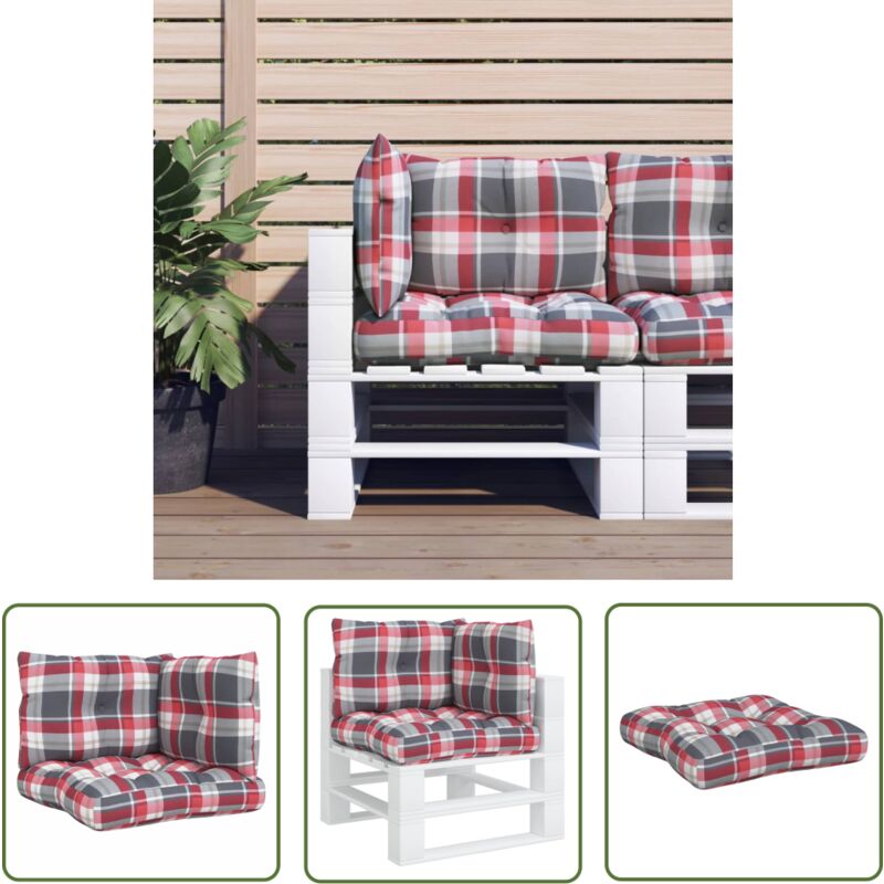 The Living Store - vidaXL Palettenkissen 3-tlg. Rot Karomuster Stoff