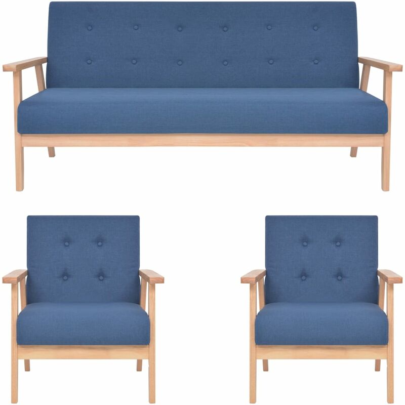 3-tlg. Sofagarnitur Stoff Blau Vidaxl