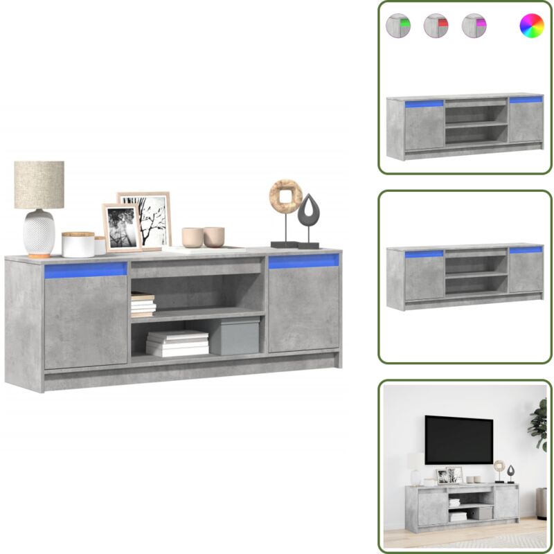 The Living Store TV-Schrank mit LED-Beleuchtung Betongrau 139,5x34x50 cm - LED-Beleuchtung