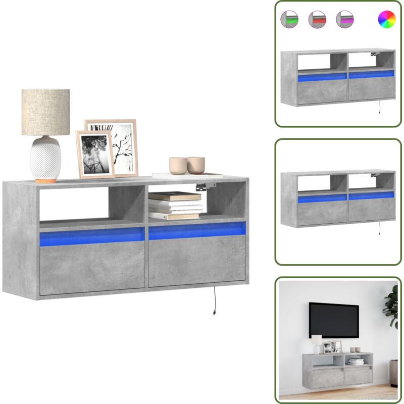 The Living Store TV-Wandschrank mit LED-Beleuchtung Betongrau 100x31x45 cm - LED-Beleuchtung