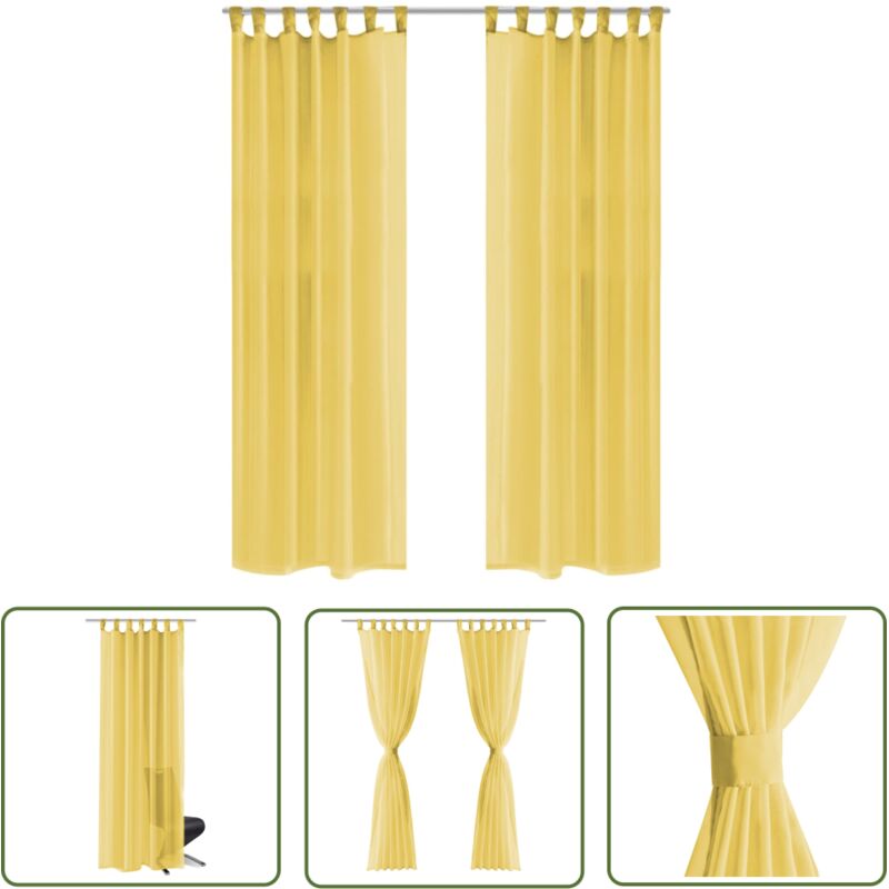 The Living Store Voile-Gardinen 2 Stk. 140 x 175 cm Gelb - Voile Vorhänge - Gelbe Vorhänge - Wohnraumdekoration - Fensterdeko - Gardine