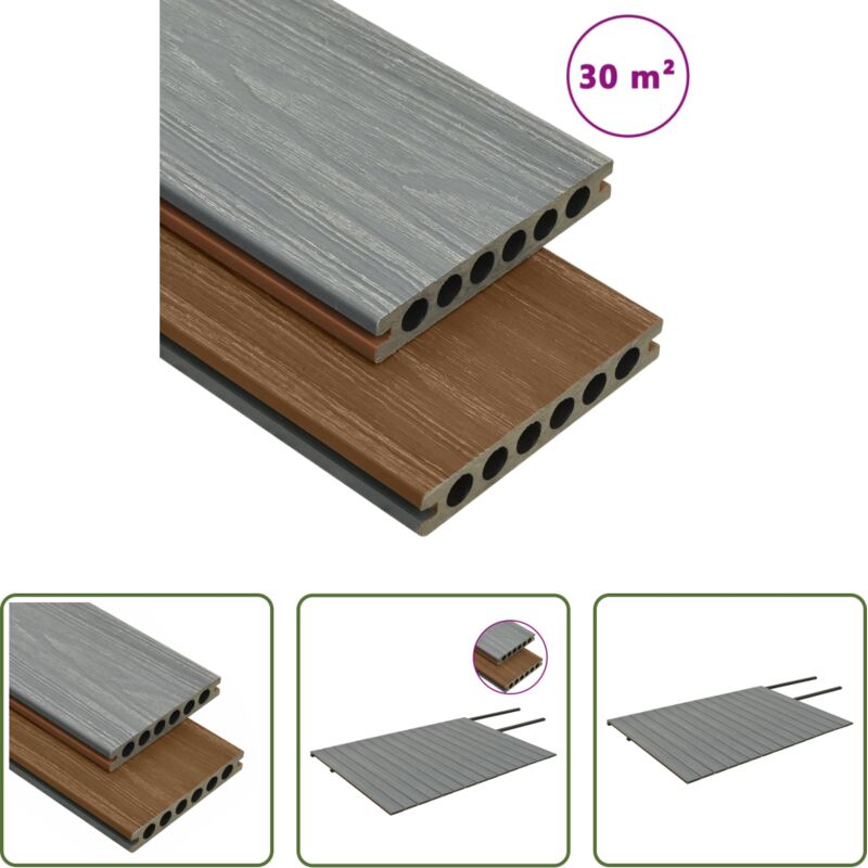 WPC Terrasse - WPC Terrassendielen mit Zubehör Braun und Grau 30 m² 2,2 m