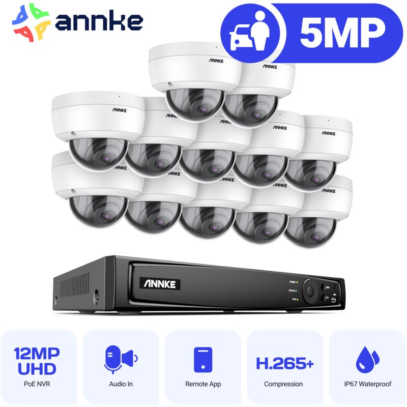 Videoüberwachungsset nvr 12×Intelligente Außen Kamera Nachtsicht Überwachungskamera Set Bewegungserkennungs Kamera - Annke
