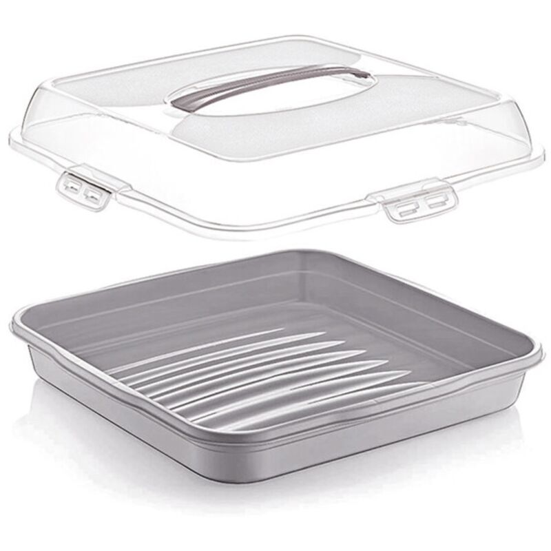 Viereckiger Torten- und Kuchenbehälter mit Tragegriff - 36 x 36 x 10 cm