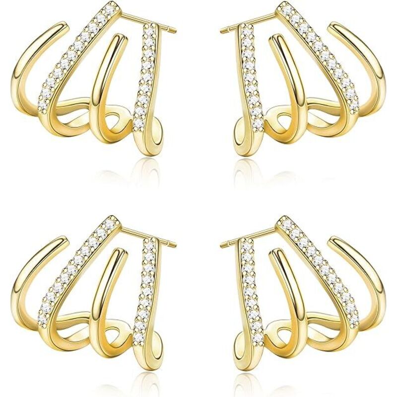 Vierzackige Ohrringe für Damen und Mädchen, 14 Karat vergoldete, funkelnde Zirkon-Ohrringe für Damen (2 Paar) (2 Paar gelb)