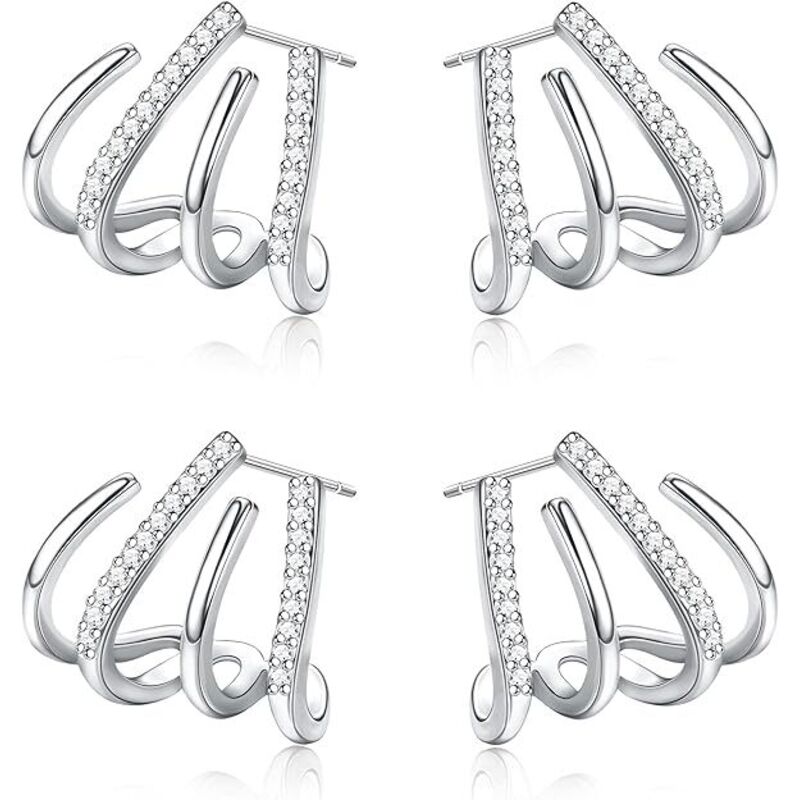 Vierzackige Ohrringe für Damen und Mädchen, 14 Karat vergoldete, funkelnde Zirkon-Ohrringe für Damen (2 Paar) (2 Paar weiß)