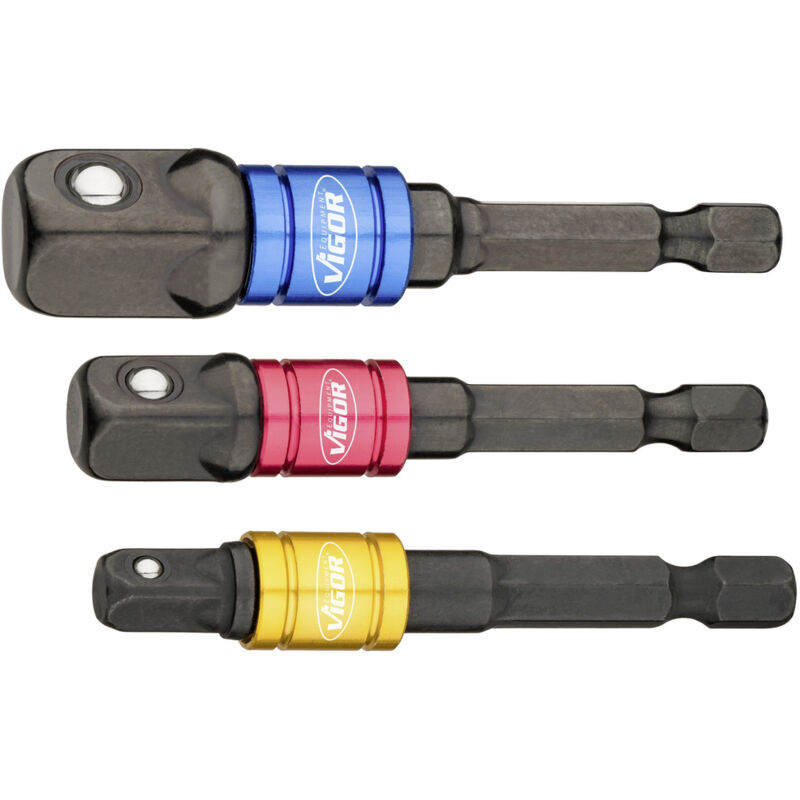 Steckschlüssel Adapter Satz ∙ V7603/3 ∙ 1/4 Zoll (6,3 mm) Sechskant massiv ∙ 1/4 Zoll (6,3 mm) Vierkant massiv, 3/8 Zoll (10 mm) Vierkant massiv, 1/2