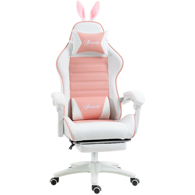 Vinsetto - Gaming Stuhl Ergonomischer Gamer Stuhl mit Lendenwirbelstütze, Fußstütze, Gaming Sessel mit Hasenohren, Kopfkissen, Bürostuhl mit