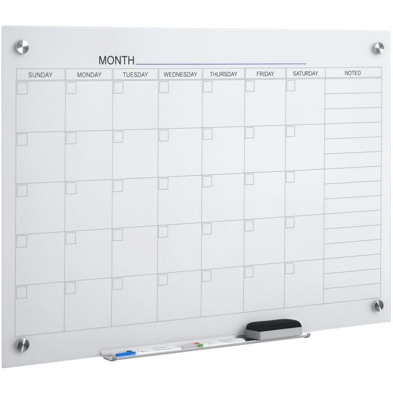 Whiteboard Whiteboard Kalender für Organisation Ferienpläne und Monatsplanungen inkl. 1 Stifthalter, 4 Marker & Radierer 90 x 60 cm - Vinsetto