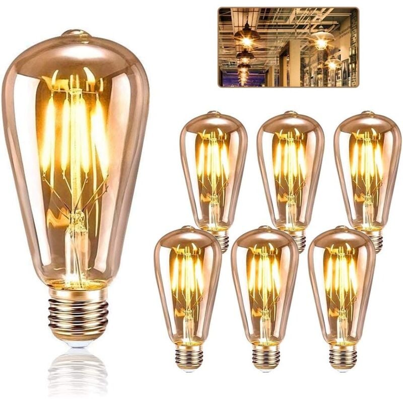 Vintage Edison E27 Glühbirne, Edison LED E27 ST64 4W Lampe, Retro Glühfaden Edison Glühbirne, Vintage antike dekorative warm weiße Lampe für