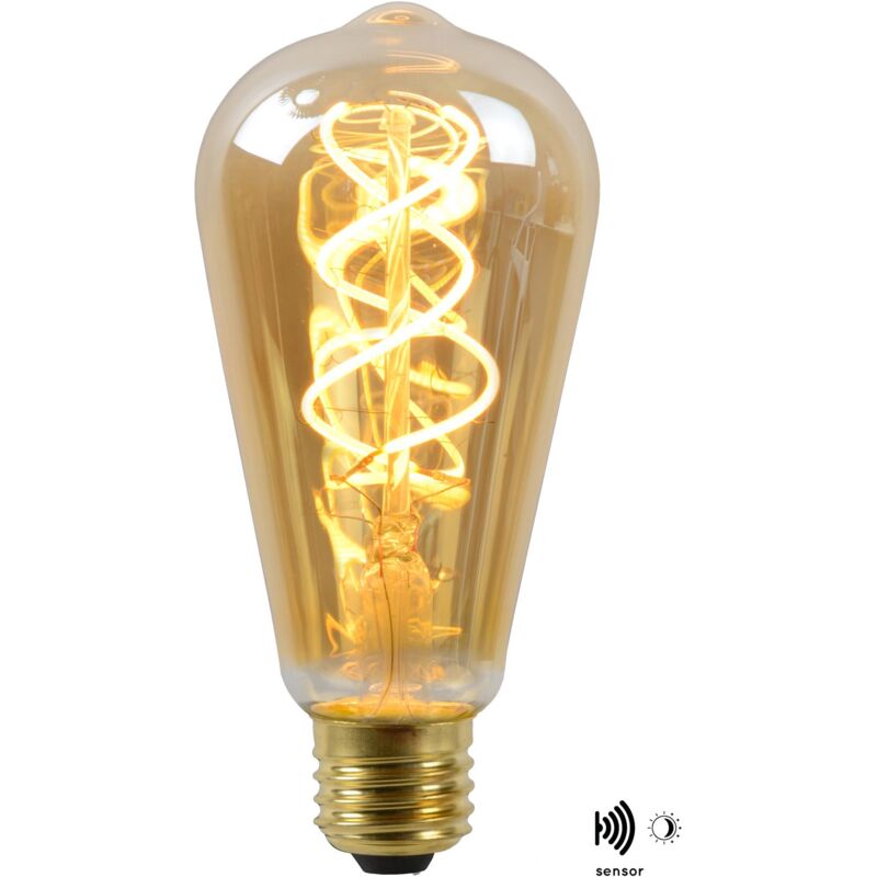 Lucide ST64 TWILIGHT SENSOR - Glühfadenlampe - Ø 6,4 cm - LED - E27 - 1x4W 2200K - Tag/Nacht-Sensor - Amber