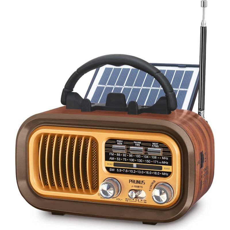 Vintage-Radio, J-150 AM/FM/SW tragbares wiederaufladbares Radio mit 1200 mAh Akku und D-Zellen-Batterien, Vintage-Bluetooth-Radio, Transistorradio