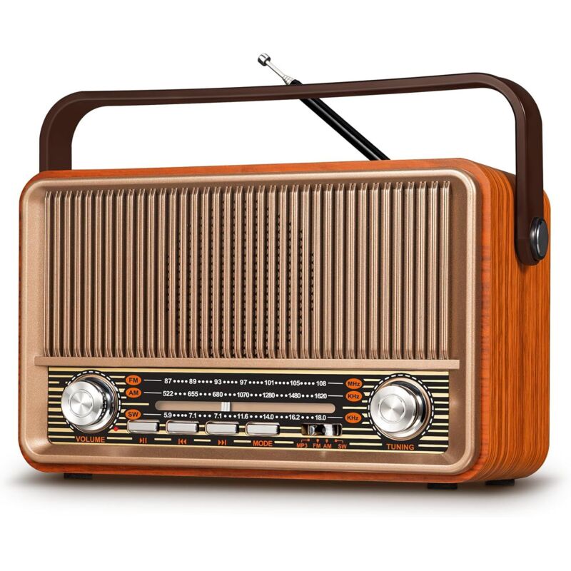 Vintage-Radio, tragbares AM/FM/SW-Radio mit wiederaufladbarem 1800-mAh-Akku oder Wechselstromversorgung, Bluetooth-Radio, Vintage-Retro-Radio
