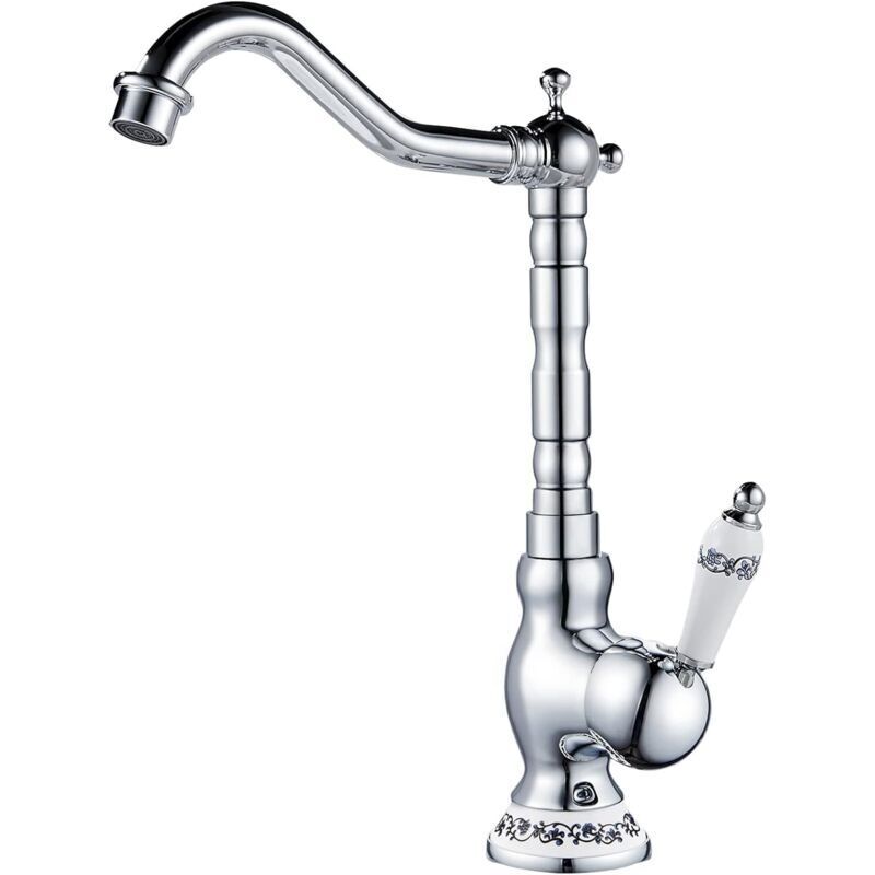 Vintage Waschbecken Wasserhahn, verchromter Messing Badezimmer Wasserhahn, geeignet für Badezimmer Waschbecken oder Waschbecken, heißes und kaltes