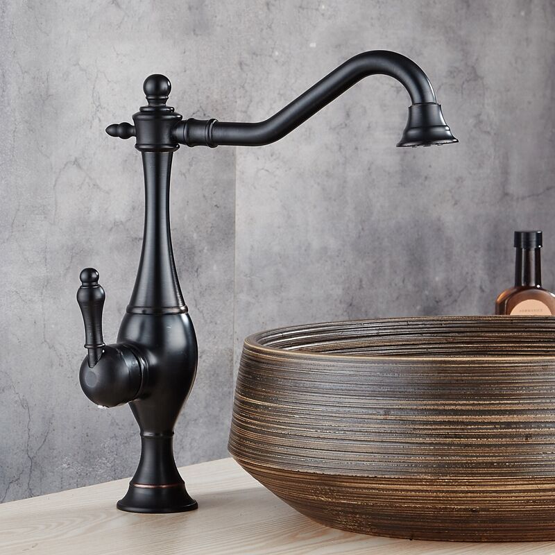 Vintage Wasserhahn Bad Einhebelmischer Mischbatterie Einlochmontage Küchenarmatur 360°Drehbar Wasserhahn für Bad Küche Schwarz