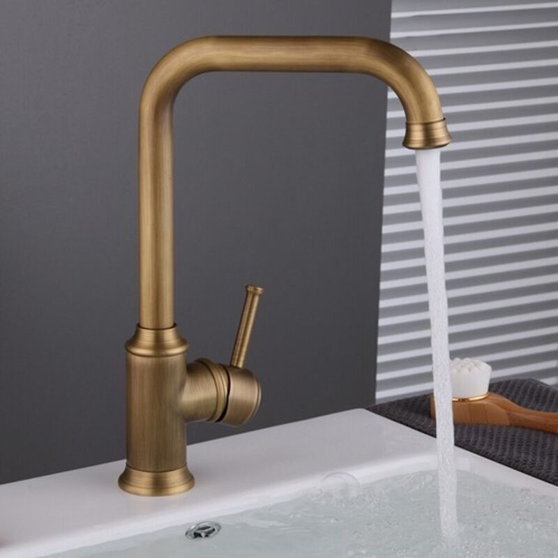 Vintage Wasserhahn Küche, Küchenarmatur 360° Drehbar, Armatur Einhandmischer für Küche und Bad, Hoher Auslauf Wasserhahn aus Messing, Küchenspüle