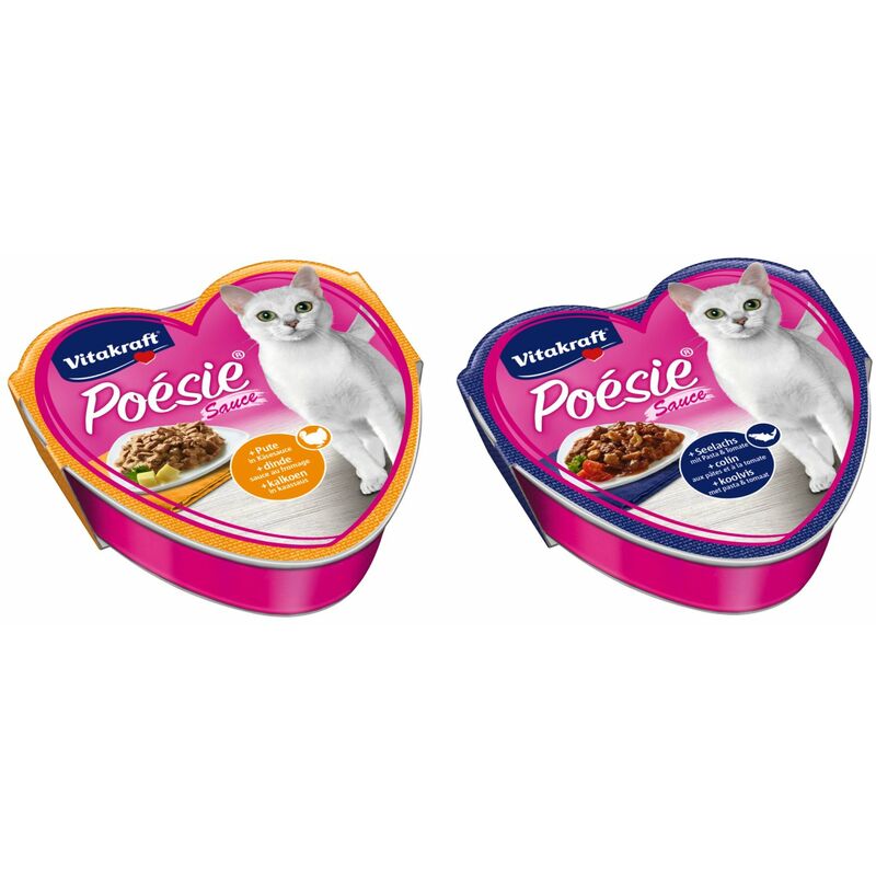 Vitakraft - Katzenfutter Poesie - 15x Pute in Käsesauce + 15x Seelaachs mit Pasta und Tomate