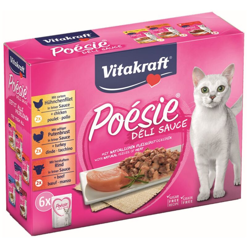 Vitakraft Katzenfutter Poesie DeliSauce, Multipack Fleisch - 7x 6 Beutel