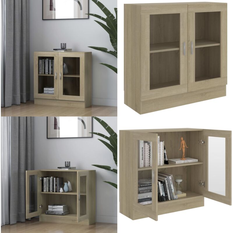 Vidaxl - Vitrinenschrank Sonoma-Eiche 82,5x30,5x80 cm Holzwerkstoff - Bücherregal - Vitrinenschrank - Regal - Holzschrank - Wohnzimmermöbel - Home &