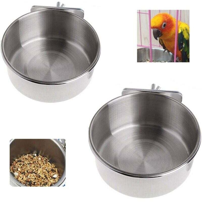 Vogelfutterspender aus Edelstahl, fester Futternapf aus Edelstahl, hängender Käfig, Futter- und Wasserspender, Haustier-Vogelkäfig-Zubehör, 2 Stück