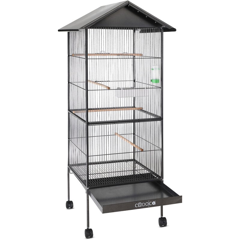 Cadoca® Vogelvoliere Schmutzschublade indoor outdoor Vogelkäfig Vogelbauer Vogelhaus Voliere mit Zubehör rollbar versch. Größen Voliere mit Dach