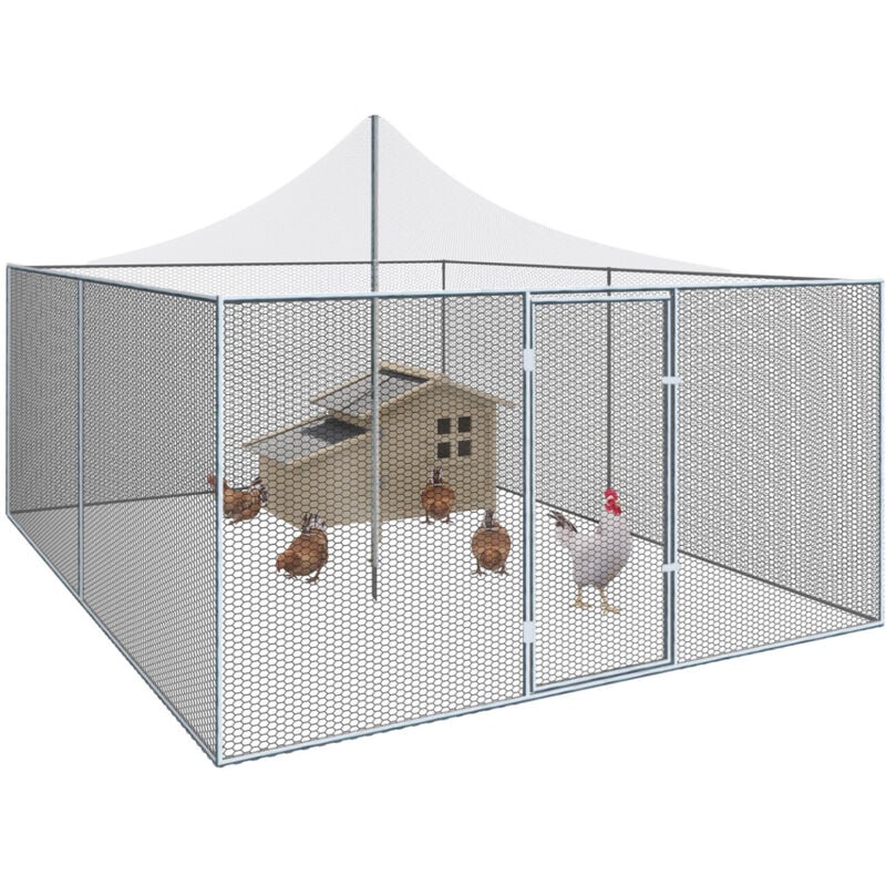 Voliere 12m² Gehege Hühnerstall 3x4M Maschendrahtzaun Dach Netz verzinkter Stahl