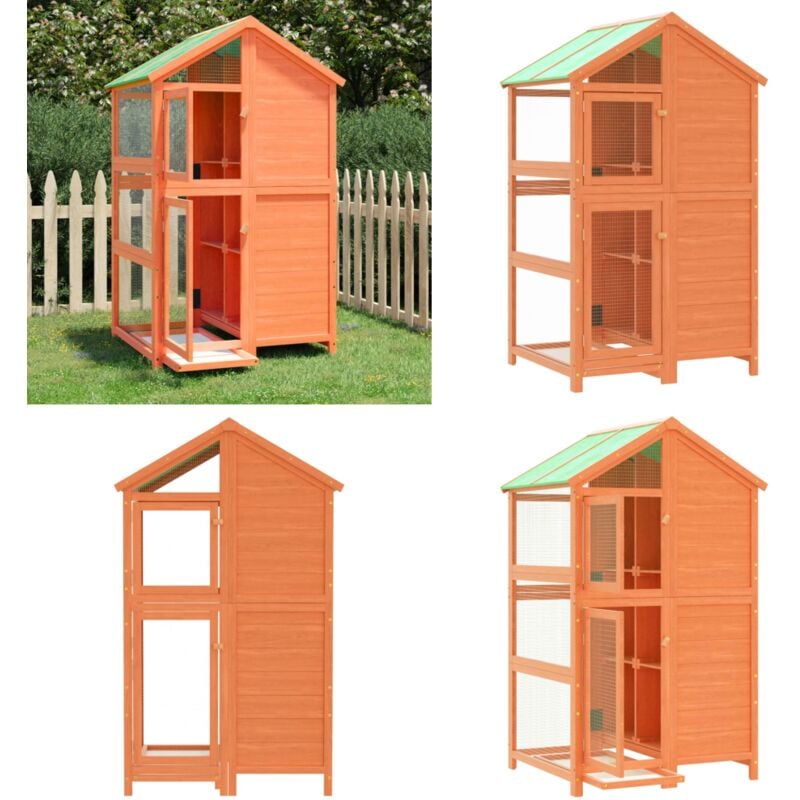 Voliere Braun 97x81x152 cm Massivholz Kiefer - Voliere - Volieren - Home & Living - Braun