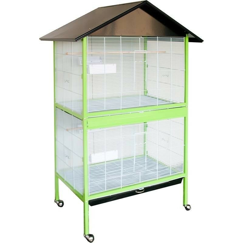 Großer Vogelkäfig auf Fuß, Voliere für Kanarienvögel, Papageien, große Wellensittiche, Kakadus, Ara, 2 Etagen, 90x60x175 cm