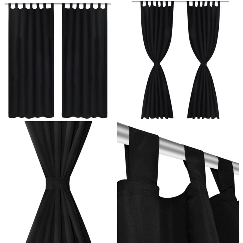 Vorhänge Gardinen aus Satin 2-teilig 140 x 175 cm Schwarz - Satin Vorhänge - Schwarze Vorhänge - Wohnraumdekoration - Fensterdeko - Gardinen - Home &