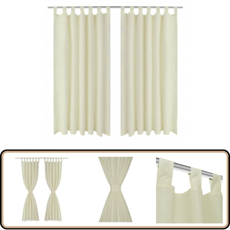 Vorhänge Gardinen aus Satin 2-teilig 140 x 245 cm Creme - Satin Vorhänge - Cremefarbene Vorhänge - Wohnraumdekoration - Fensterdeko - Gardinen