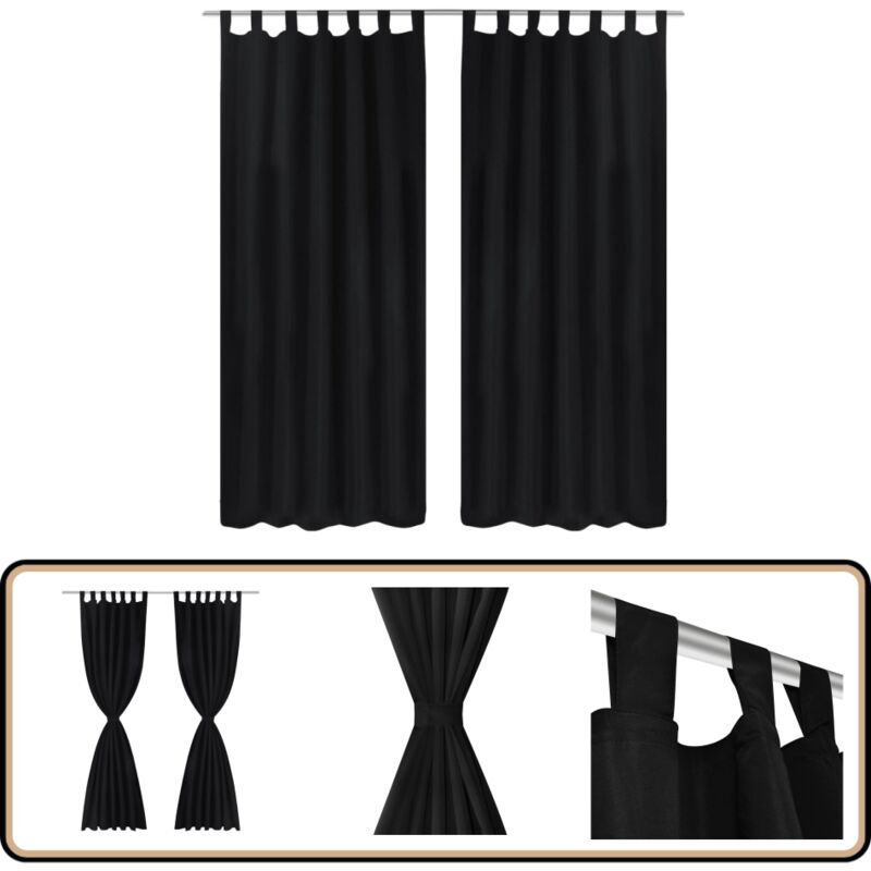 Vorhänge Gardinen aus Satin 2-teilig 140 x 245 cm Schwarz - Satin Vorhänge - Schwarze Vorhänge - Wohnraumdekoration - Fensterdeko - Gardinen