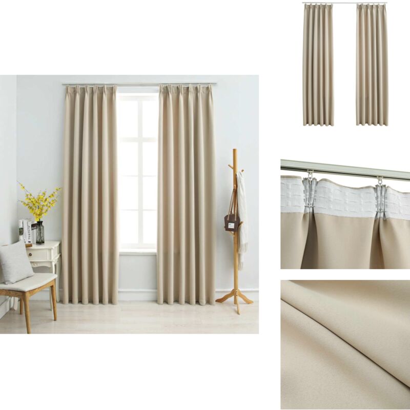 Verdunkelungsvorhänge mit Haken 2 Stk. Beige 140x245cm - Verdunkelungsvorhänge - Gardinen - Wohnraumdekoration - Vorhänge Beige - Vorhänge Mit Ösen
