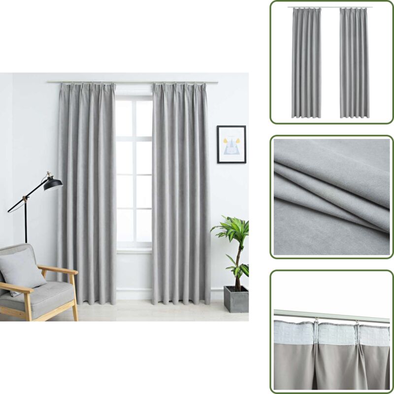 Verdunkelungsvorhänge mit Haken 2 Stk. Grau 140x175 cm - Elegante Vorhänge - Wohnraumdekoration - Gardine Grau - Vorhänge Mit Haken - Polyester