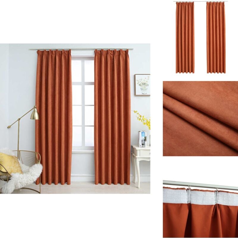 Verdunkelungsvorhänge mit Haken 2 Stk. Rostbraun 140x225 cm - Elegante Vorhänge - Wohnraumdekoration - Rostbraune Vorhänge - Vorhänge Mit